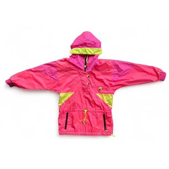 Vintage 80s Serac Anorak Lined Windbreaker Nylon Zip Jacket Neon Pink 4 S Ski - Picture 4 of 16